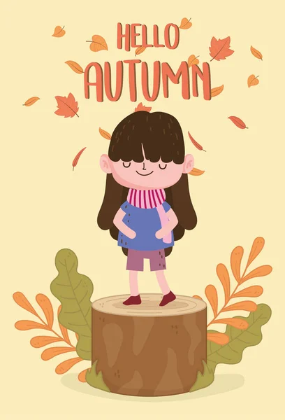 Cute girl hello autumn poster — Διανυσματικό Αρχείο