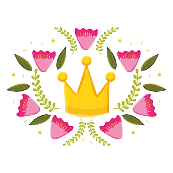 Crown queen with floral wreath pop art style — Stock Vector