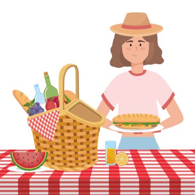 Kadın karikatür sahip piknik tasarım