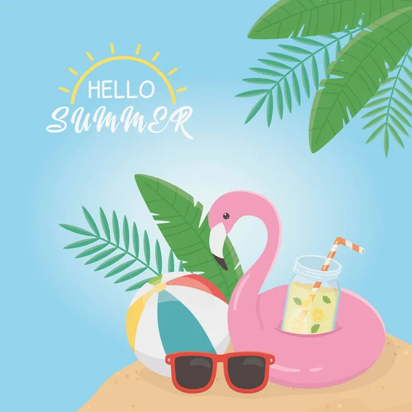 Hello summer poster with flemish float icons — Stock Vector