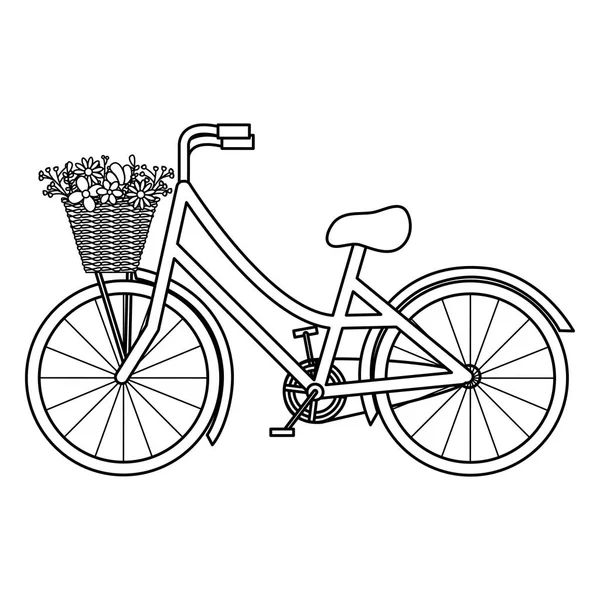 Retro bicycle with basket and floral decoration — Image vectorielle