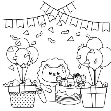 Doğum günü pastası tasarımlı Kawaii aslanı.