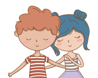 Genç çocuk ve kız karikatür tasarım