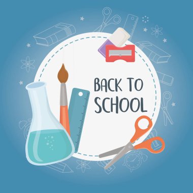 circular frame with supplies back to school