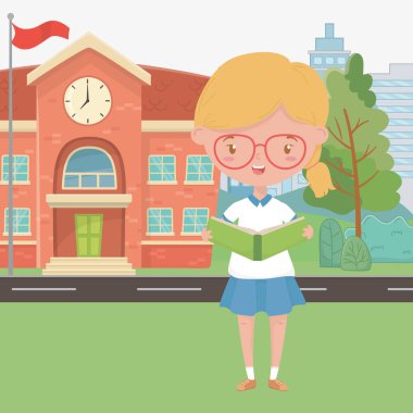 School building and girl cartoon design
