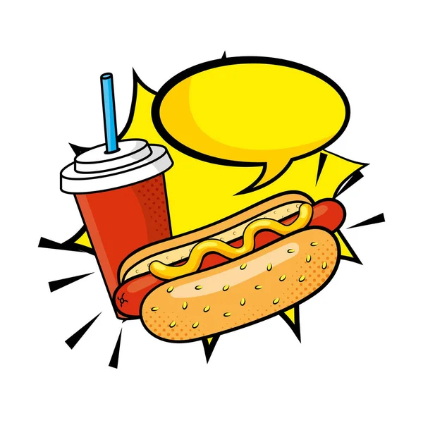 Hot dog s vektorovou ilustrací sodovky — Stockový vektor
