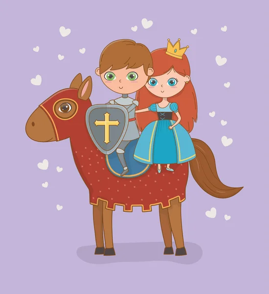 Caballero príncipe y caballo de cuento de hadas de diseño — Vector de stock