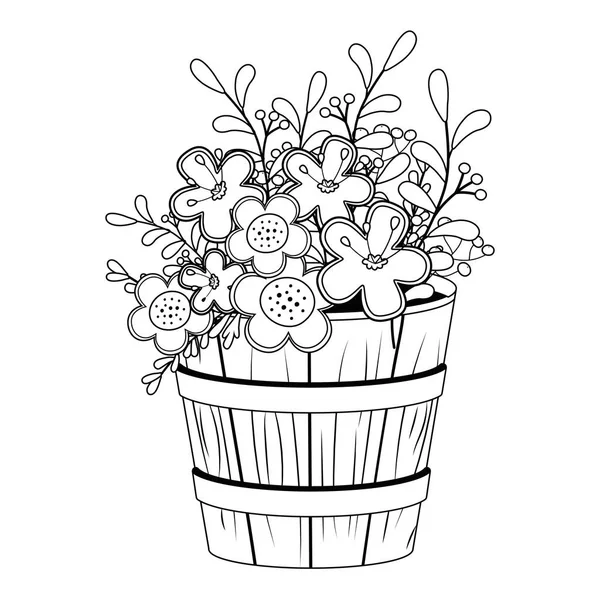 Flowers and leaves inside barrel pot vector design — Archivo Imágenes Vectoriales