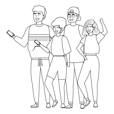 Akıllı telefon tasarımı ile kadın ve adam avatarları