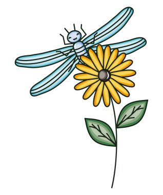 flowers garden with little dragon fly kawaii character