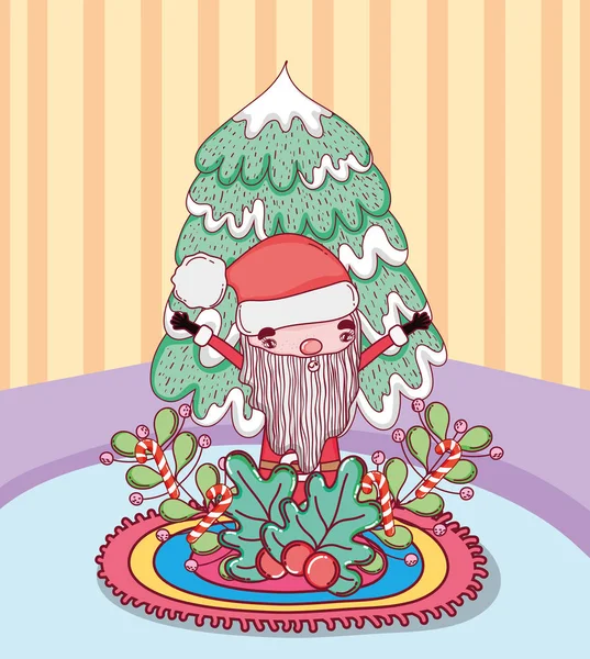 Санта-Клаус з сосновим деревом в будинку — стоковий вектор