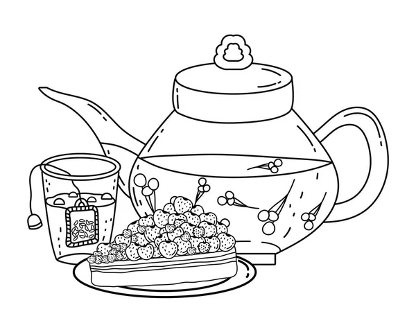 Vidrio de té aislado y diseño de tartas — Vector de stock