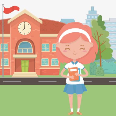 School building and girl cartoon design