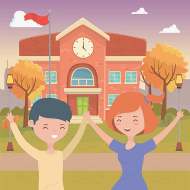 Genç çocuk ve kız karikatür tasarım