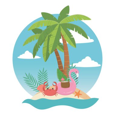 Flamingo float ve yaz simge seti tasarım