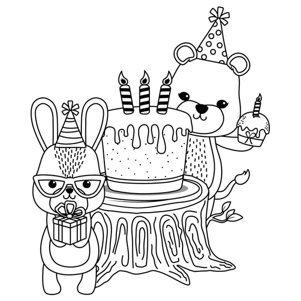 Animais com design de ícone de aniversário feliz — Vetor de Stock