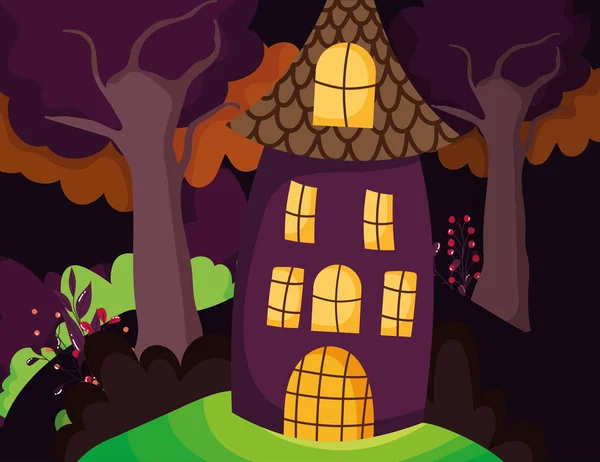 Haus im Wald Bäume halloween — Stockvektor