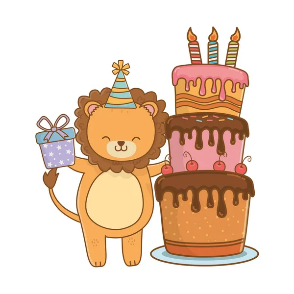 Desenhos animados de animais com design de ícone Feliz Aniversário —  Vetores de Stock