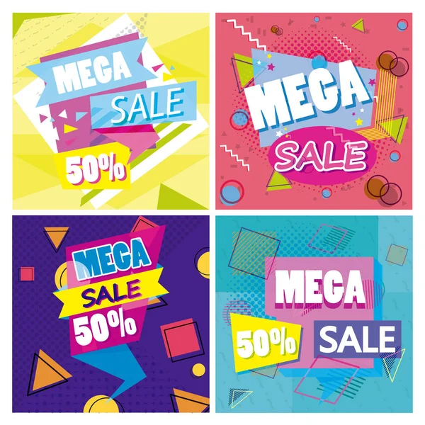 Set of big and mega sale posters — Stock Vector