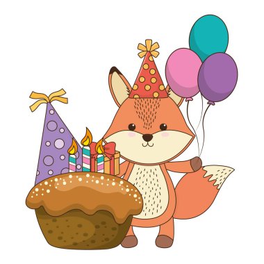 Mutlu Doğum günü simgesi tasarımı ile Fox karikatür