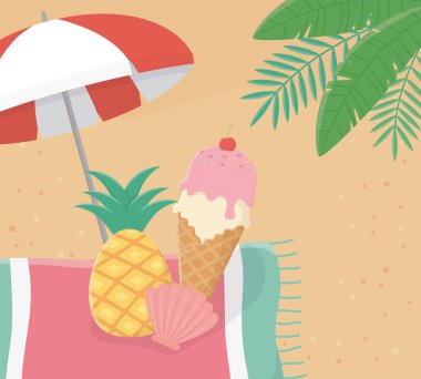 Şemsiyeli yaz posteri ve dondurma sahnesi