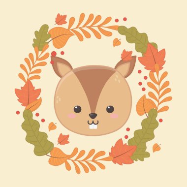 Sevimli hayvan güz mevsimi düz tasarım