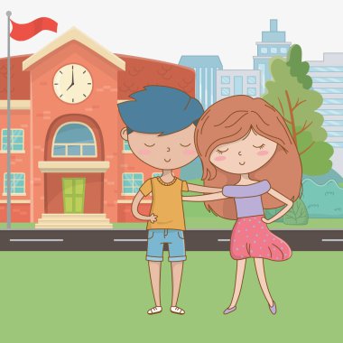 Genç çocuk ve kız karikatür tasarım