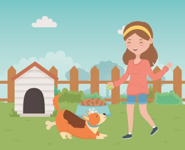 Köpek karikatür tasarımı ile kız