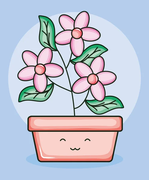 Planta jardín con carácter kawaii de pote cuadrado — Vector de stock