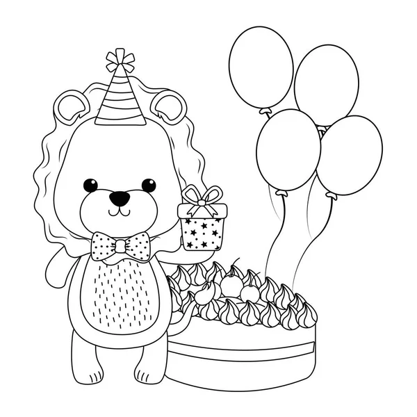 Lion cartoon with happy birthday icon design — Stock Vector