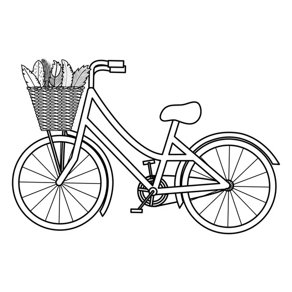 Retro bicycle with basket and feathers bohemian style — Image vectorielle