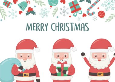 group santa with bag and gift merry christmas card