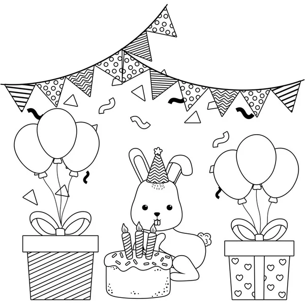 Dibujos animados de conejo con diseño de icono de cumpleaños feliz — Vector de stock