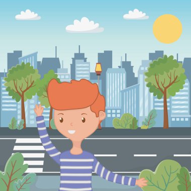 Genç çocuk karikatür tasarım vector Illustrator