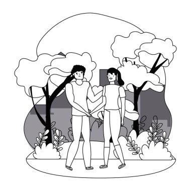 Bir çift kadın ve erkek çizgi film tasarımı vektör çizimi