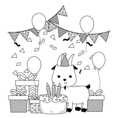 Goat cartoon with happy birthday icon design