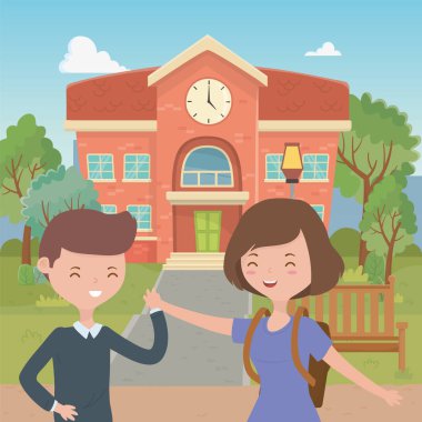 Genç çocuk ve kız karikatür tasarım