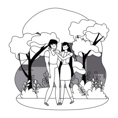 Bir çift kadın ve erkek çizgi film tasarımı vektör çizimi