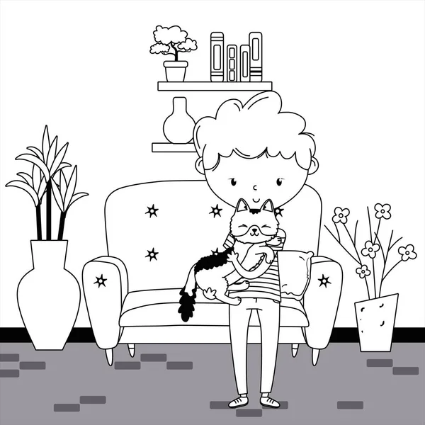 Junge mit Katzen-Cartoon-Design — Stockvektor