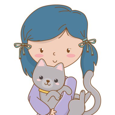 Kedi karikatür tasarımı ile kız