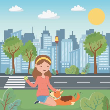 Köpek karikatür tasarımı ile kız