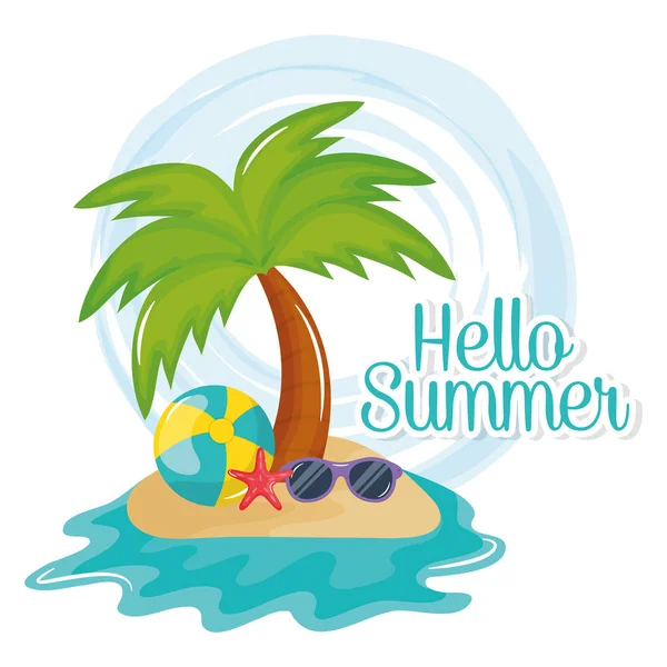 Hello summer poster with holiday icons —  Vetores de Stock