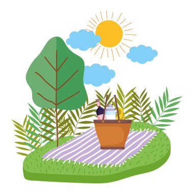 İzole piknik sepeti tasarımı vektör çizimi