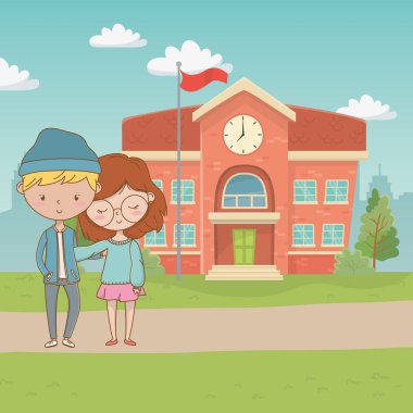 Genç çocuk ve kız karikatür tasarım