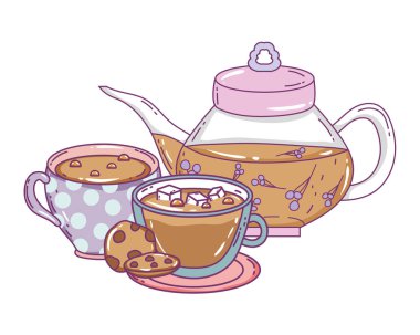 Isolated tea pot and cups design