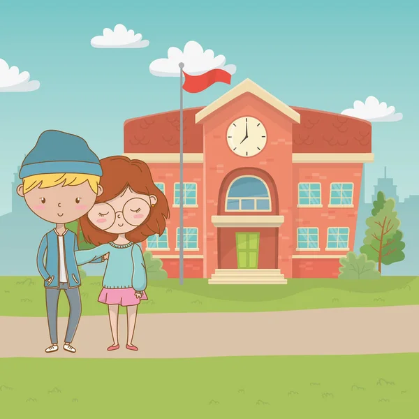 Genç çocuk ve kız karikatür tasarım