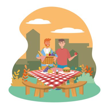 Men friends having picnic design