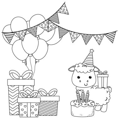 Mutlu yıllar ikon tasarımlı koyun çizgi filmi