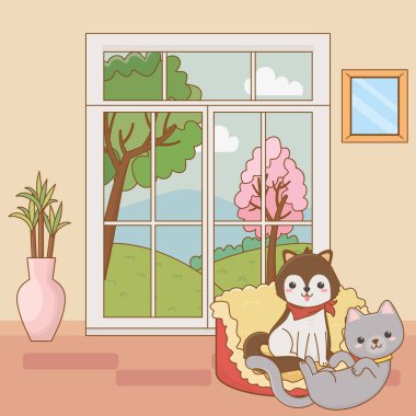 Kedi ve köpek karikatür tasarım vector Illustrator