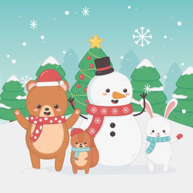 happy merry christmas card with bear teddy